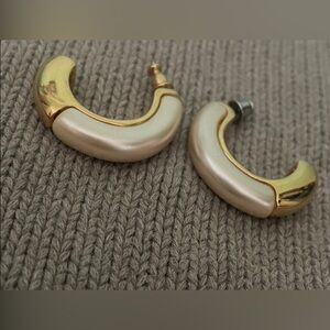 Elegant Gold and Cream Hoop Earrings